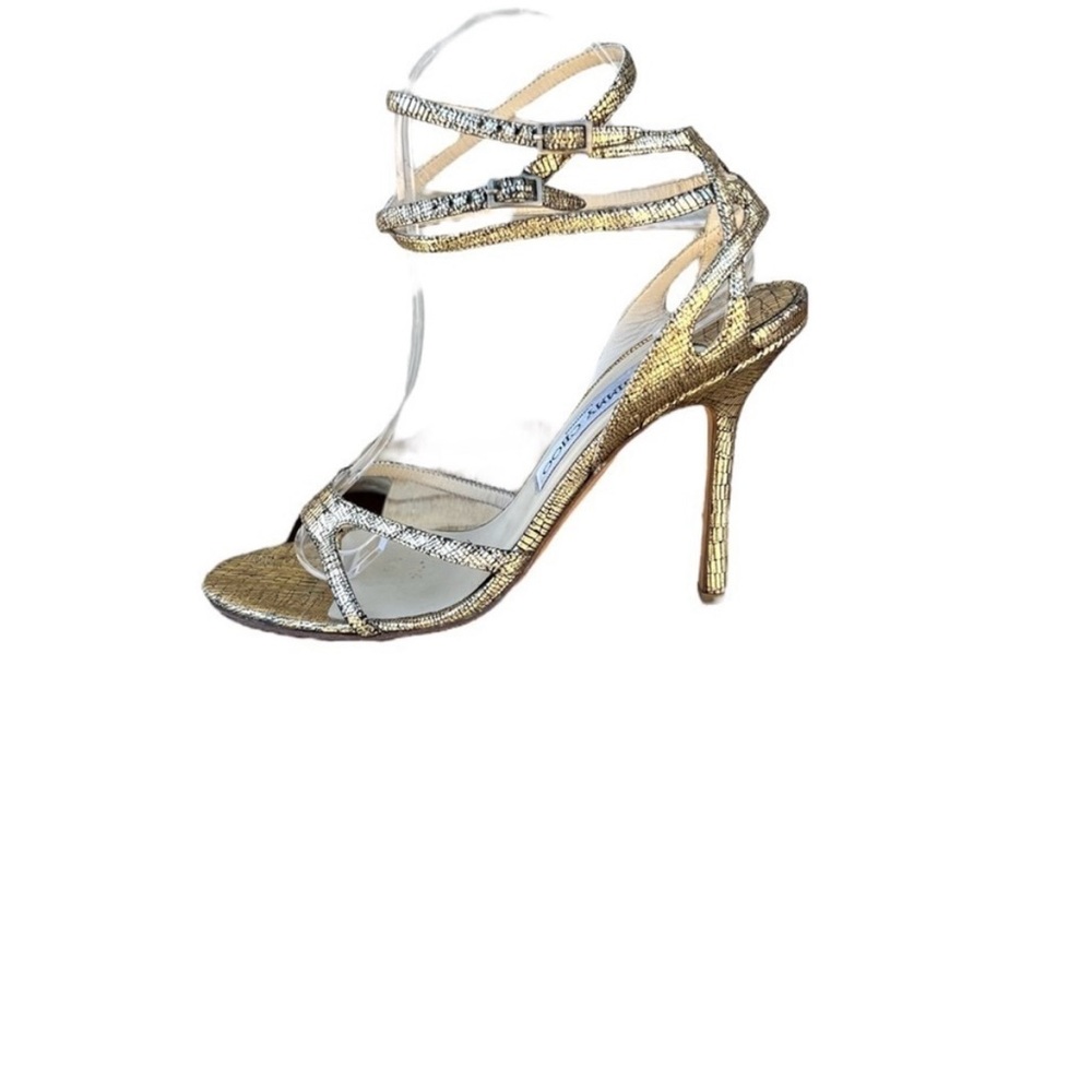 Jimmy Choo gold snake cross straps heels 9